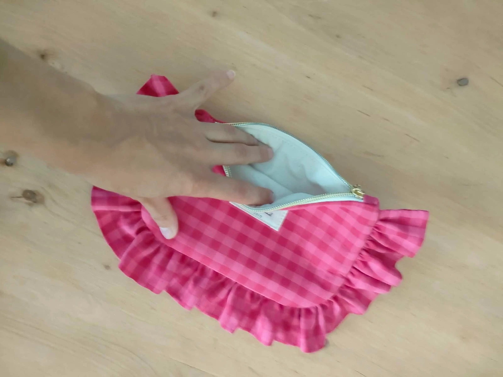 Kleine roze Vichy-fushia pochetje – photo 2
